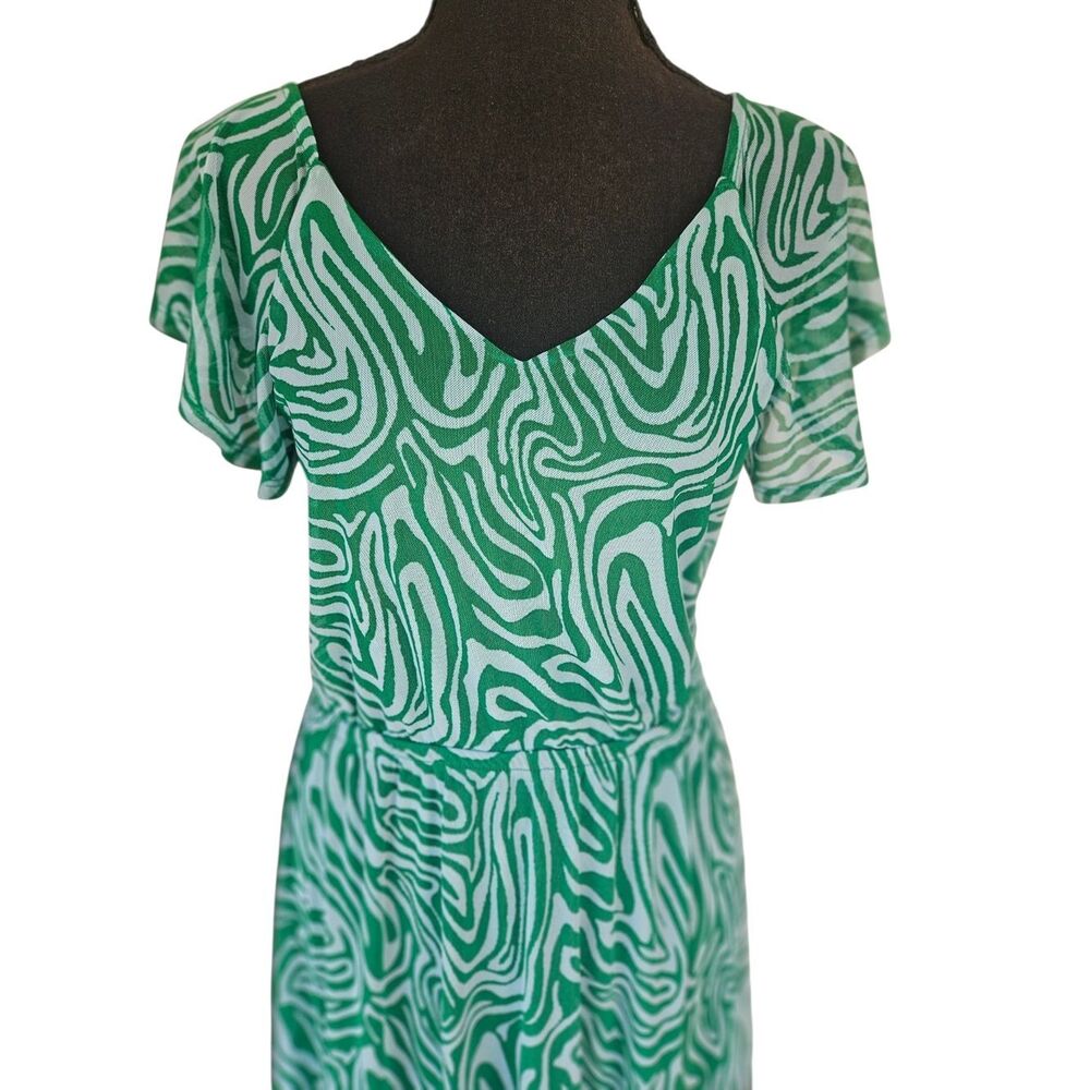 Harlow & Rose Emerald Green Handkerchief Hem Midi Dress Abstract Print Size S - Picture 3 of 11